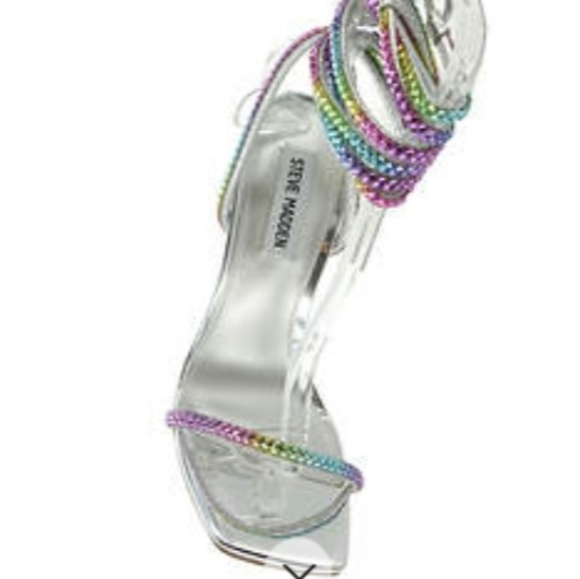 Steve Madden Uplift Rainbow Rhinestone highlace up Silver Heel New SZ 9, 9.5M - Picture 5 of 13
